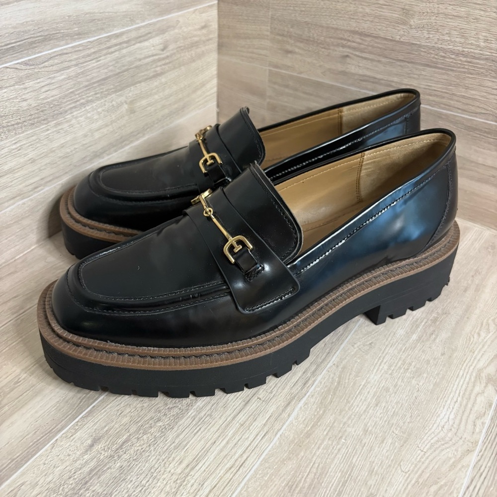 Sam Edelman Black Loafers with Gold Accent